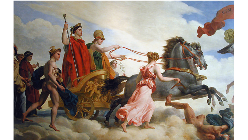 ヘーラーとアテーナーは天界から地上へ降りる