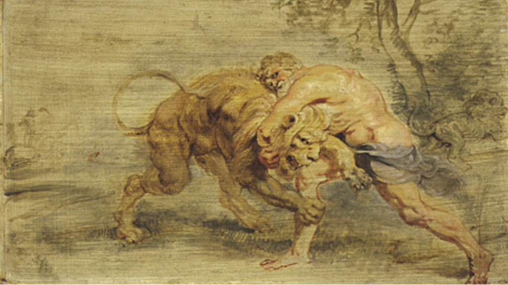 Peter Paul Rubens, Hercules Fighting the Nemean Lion, public domain, via Wikimedia Commons.