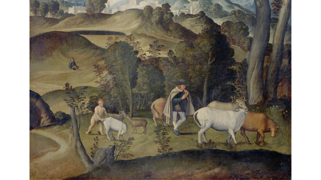 ジローラモ・ダ・サンタクローチェ《若いメルクリウスがアポロンの牛を盗む》
— CC0(Wikimedia Commons, curid=83564592)