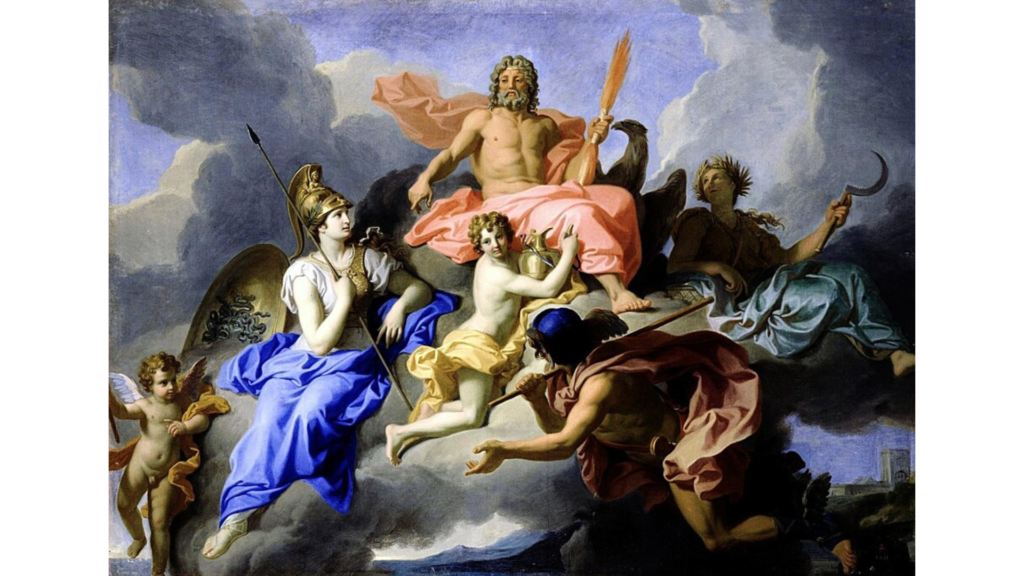 René-Antoine Houasse, The Triumph of Minerva and Jupiter (1706), public domain, via Wikimedia Commons.