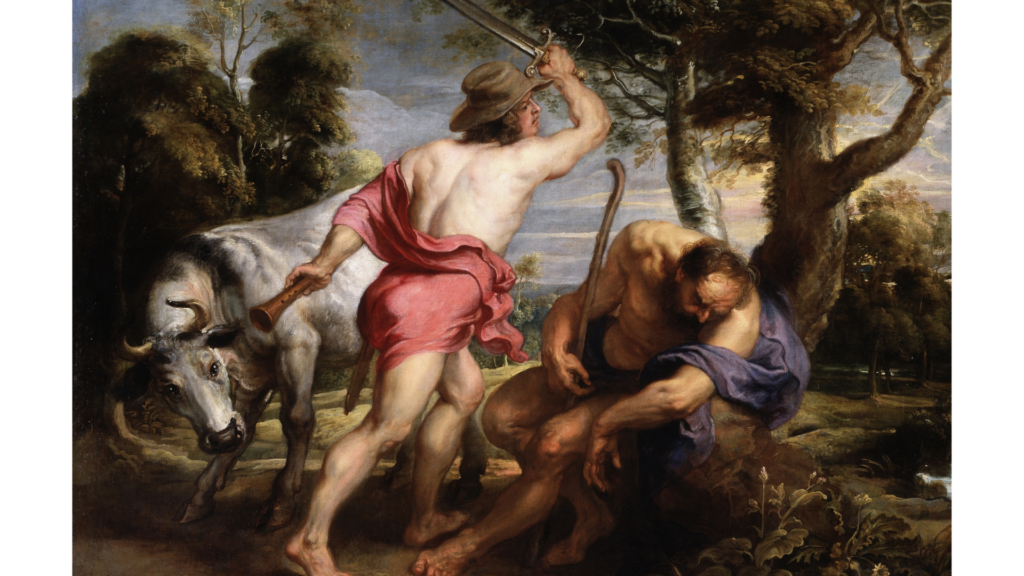 白い牝牛に変身させられたイオとアルゴスの百の眼