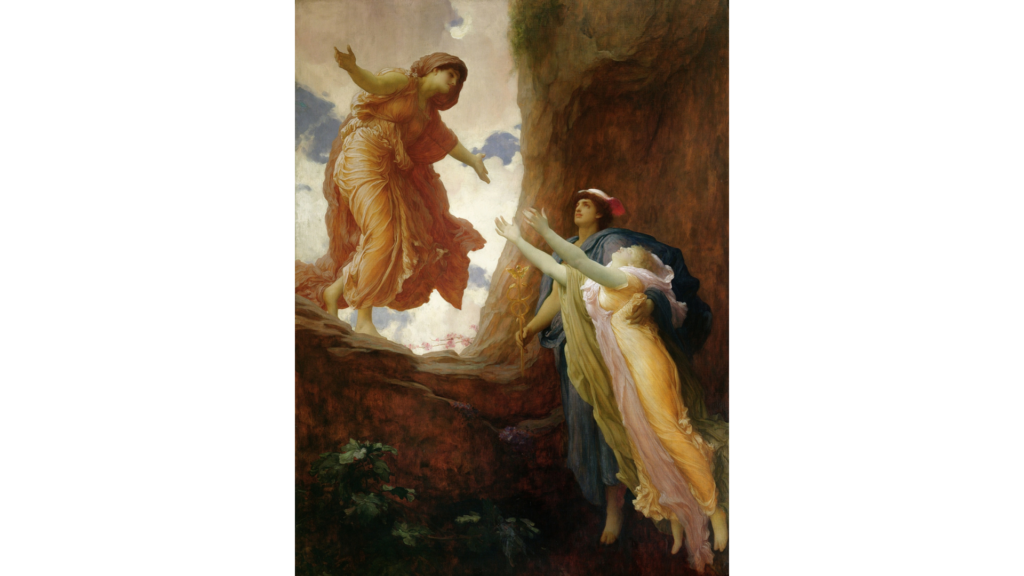 フレデリック・レイトン『ペルセポネーの帰還』:Wikimedia Commons Object 100045)
— Public Domain
— Image by Frederic Leighton / Bridgeman Art Library(Object 100045)
— Original source: cgfa.sunsite.dk
— Wikimedia Commons(File: curid=770280)